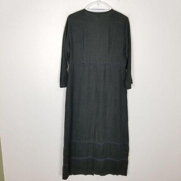 Match USA Women Linen Maxi Dress Sz 10 Gray Button Up Crochet Detail Lagenlook - Picture 4 of 8